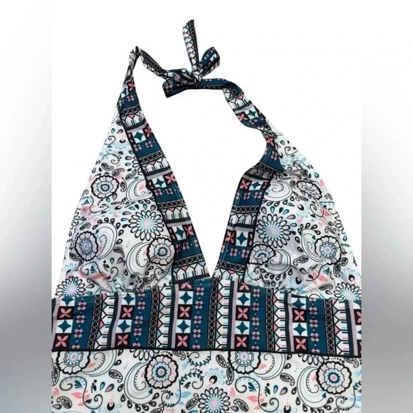 NWOT, SHEIN, One Piece Swimsuit, Large, White, Blue, Black & Pink ☀️ - Picture 2 of 8